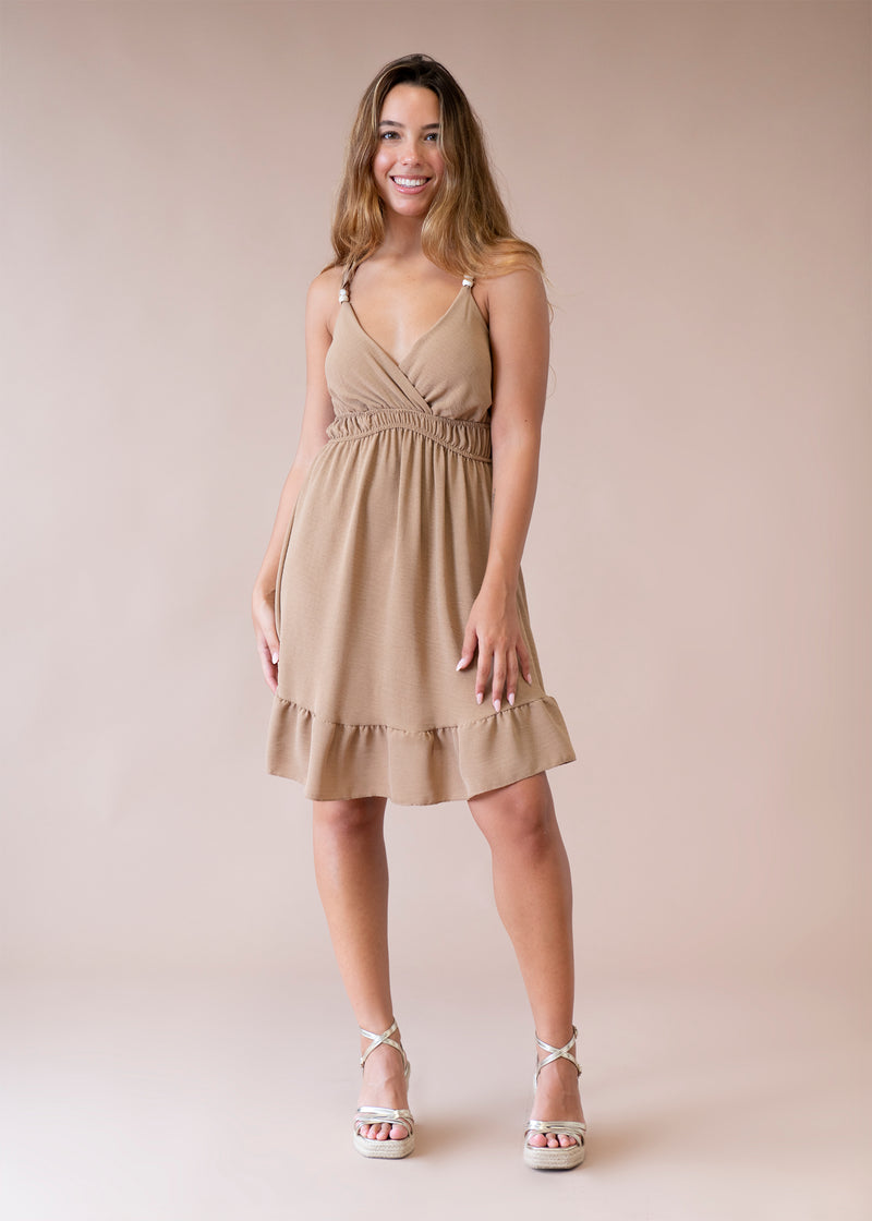 Vestido abalorios fluido corto