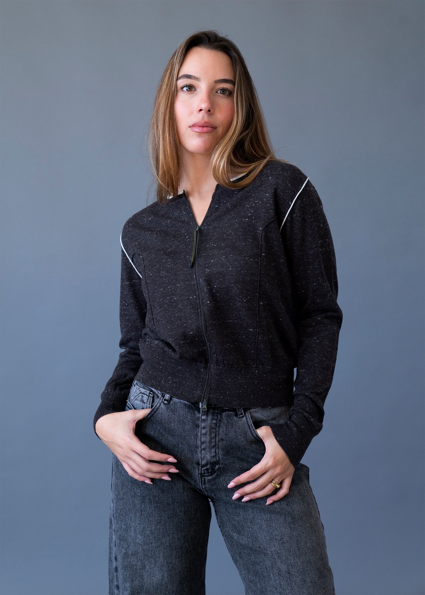 Chaqueta lana cremallera jaspeada