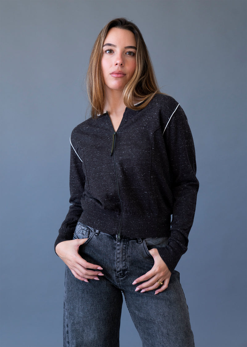 Chaqueta lana cremallera jaspeada