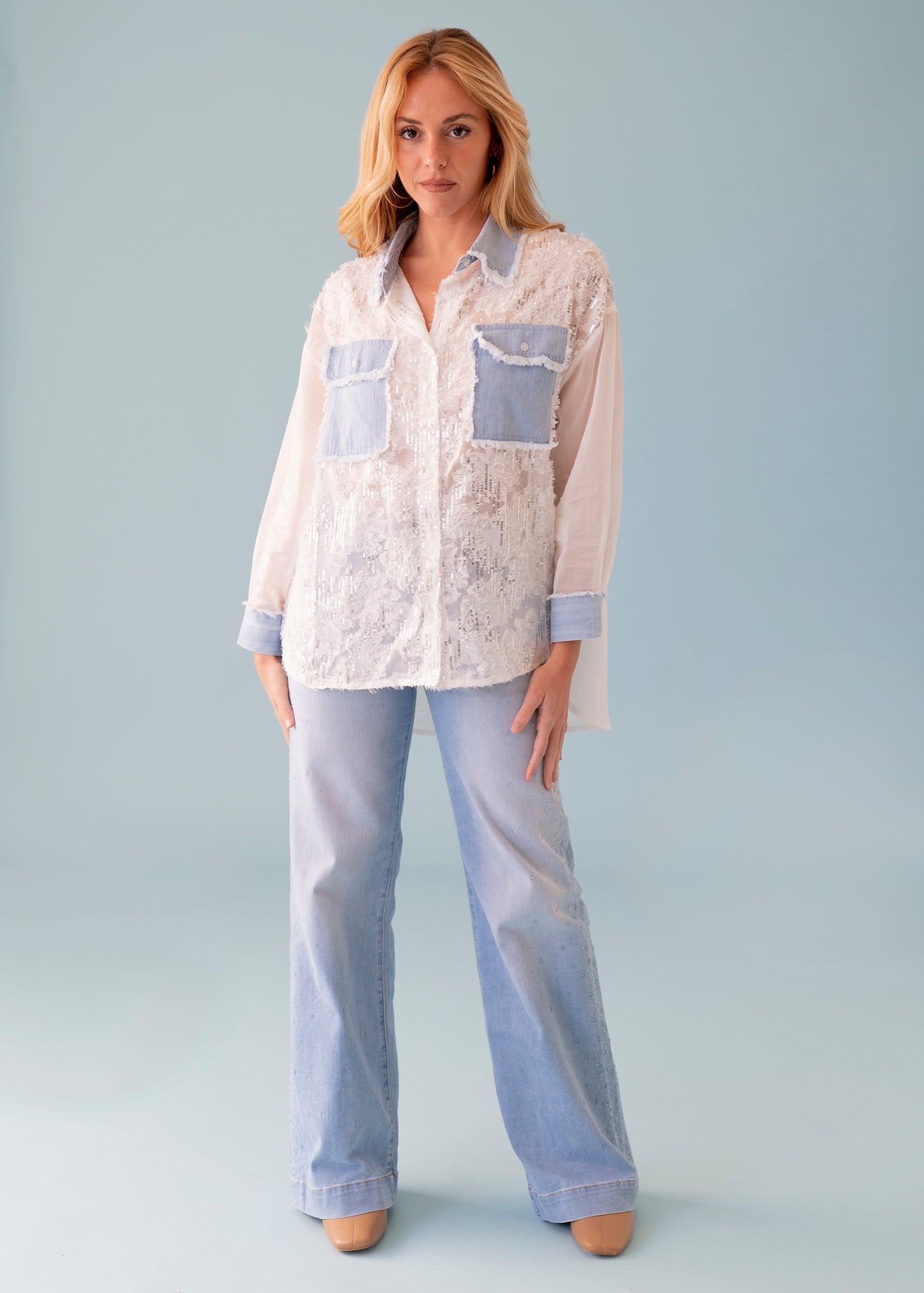 Camisa lentejuelas denim