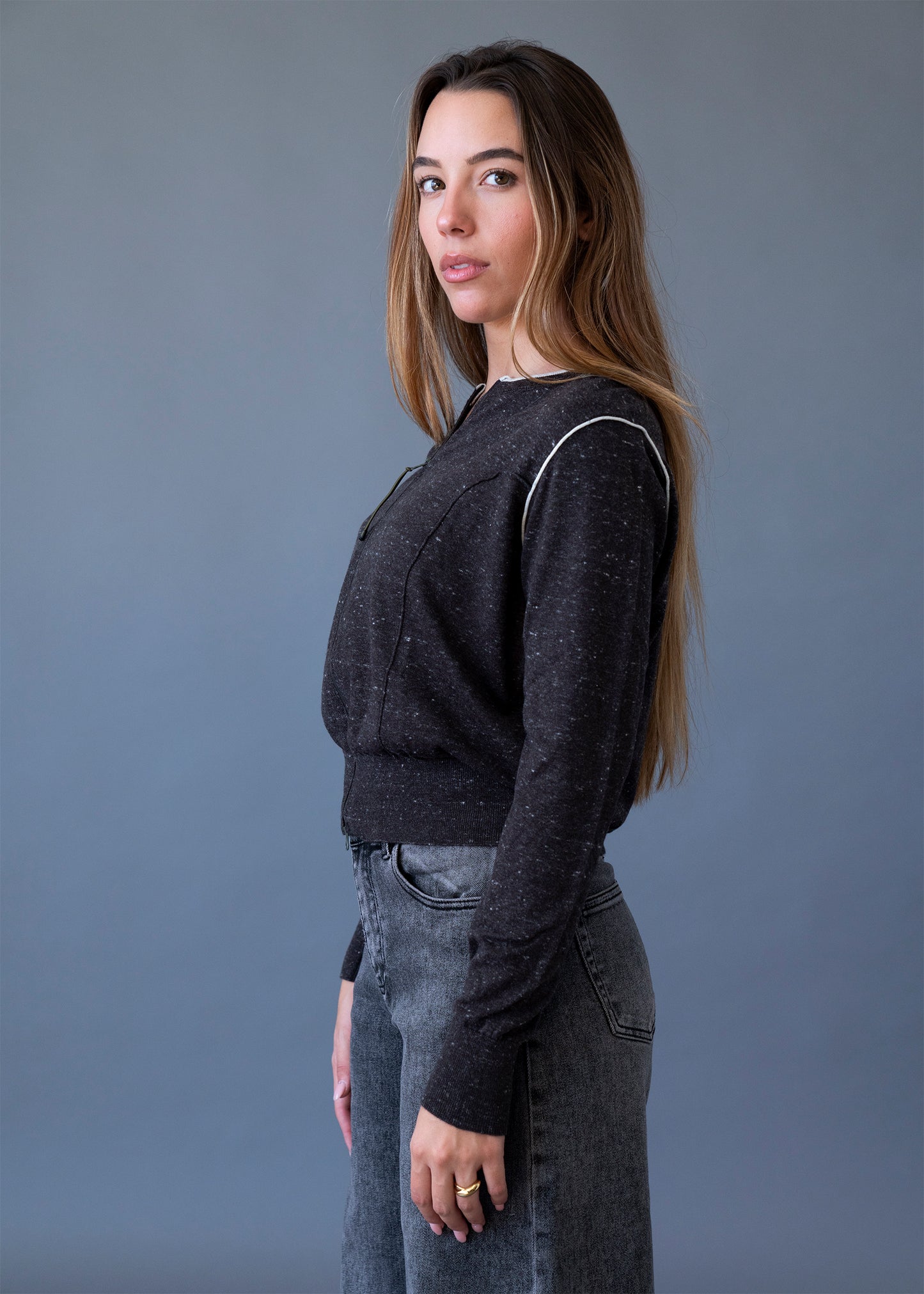 Chaqueta lana cremallera jaspeada