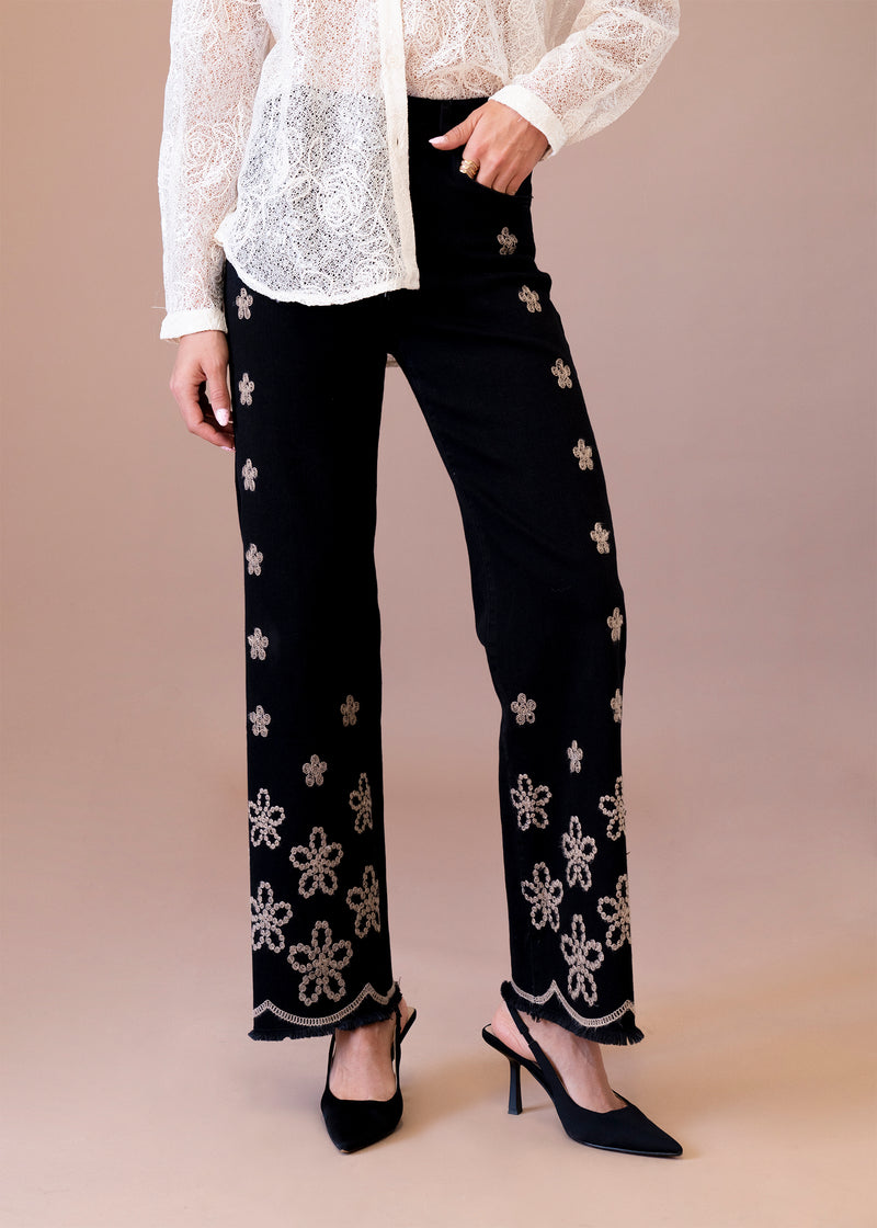 Jeans rectos bordados