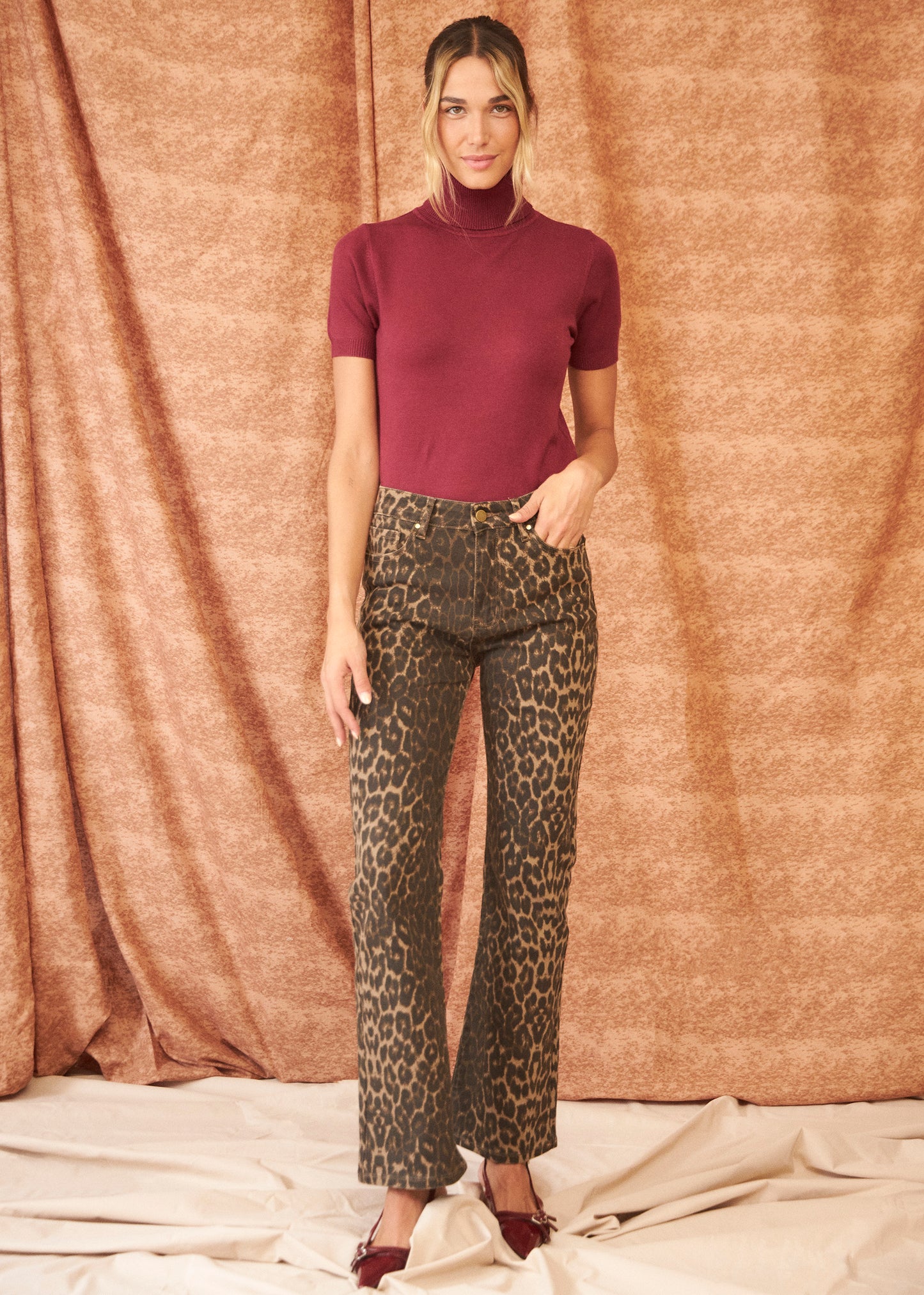 Straight leg animal print jeans
