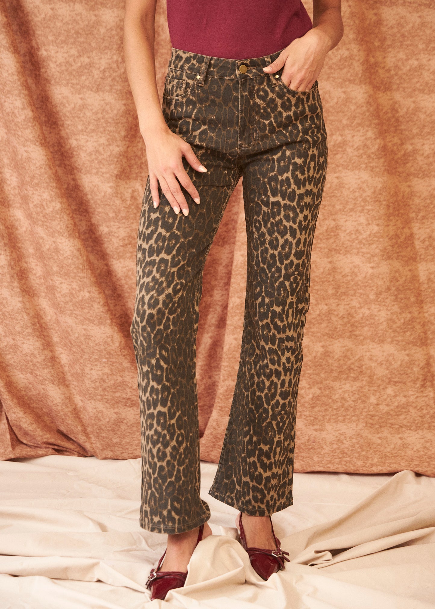 Straight leg animal print jeans