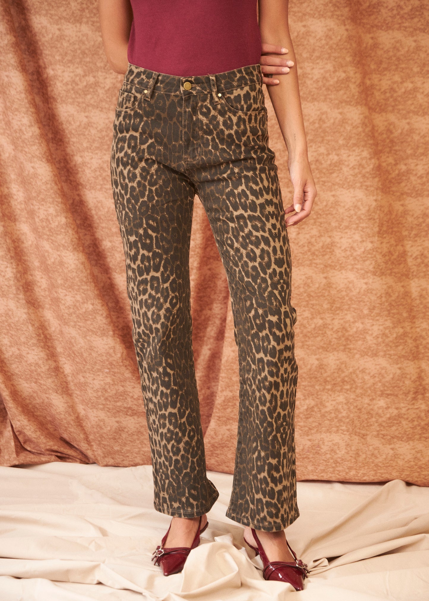 Straight leg animal print jeans