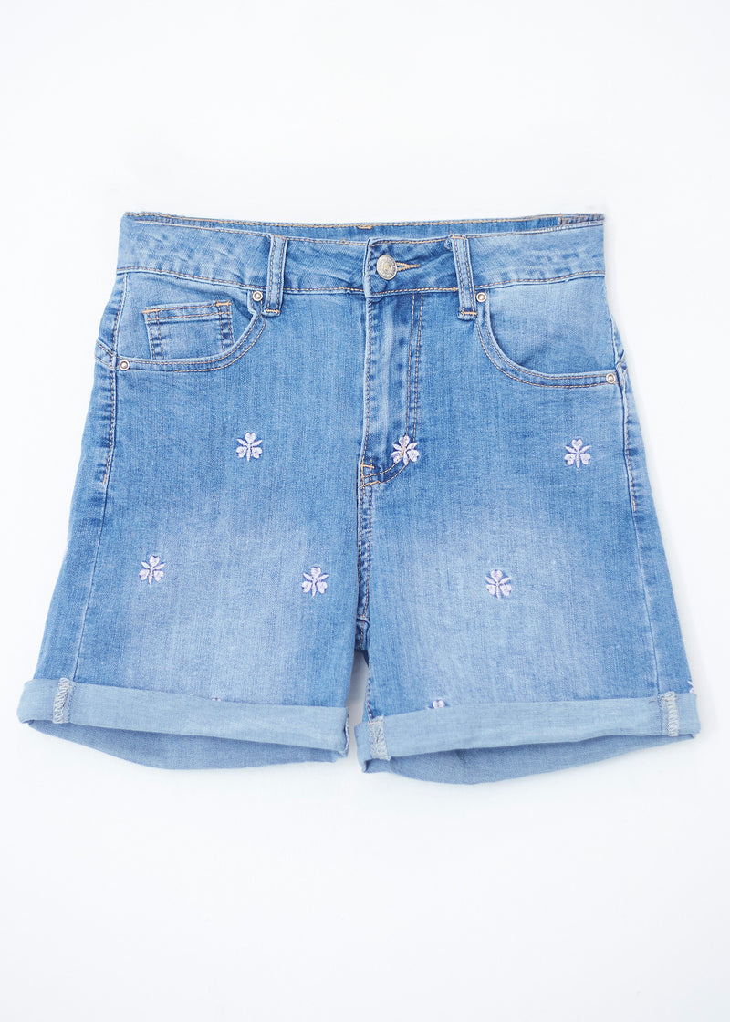 Denim shorts with flower embroidery