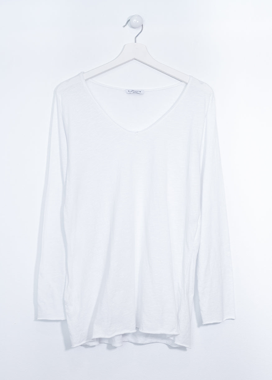 Pointed collar cotton T-shirt