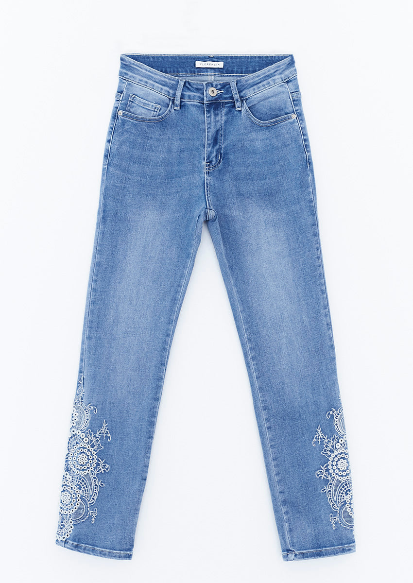 Jeans cropped bordado