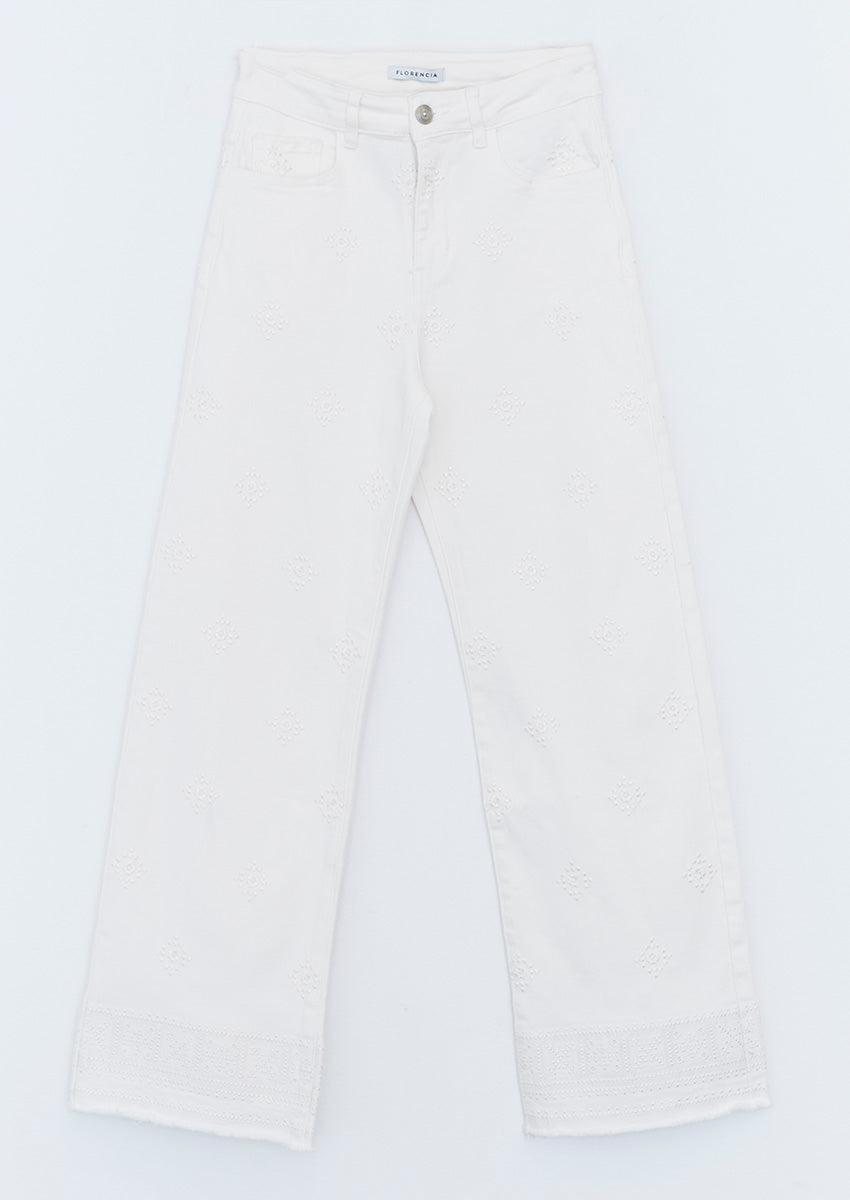 Jeans wide leg bordado