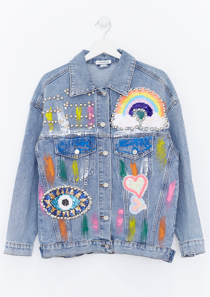 Denim jacket with applications