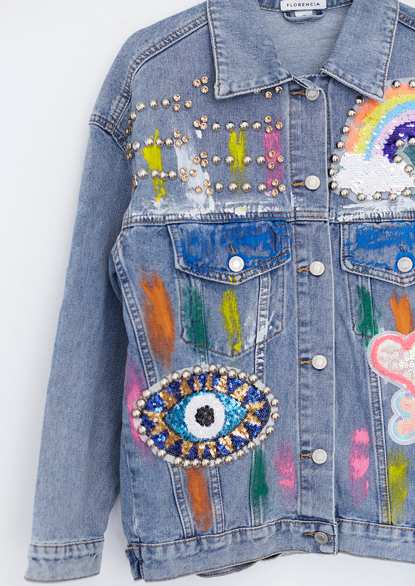 Denim jacket with applications