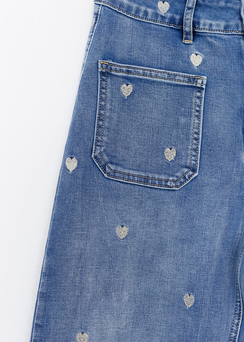 Wide leg jeans with hearts