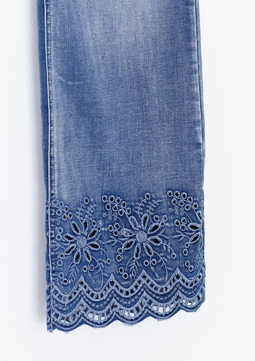 Embroidered wide leg jeans
