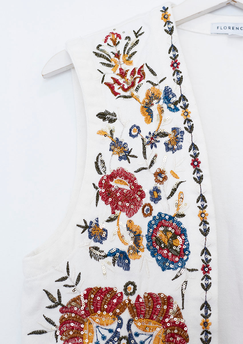 Embroidered denim vest