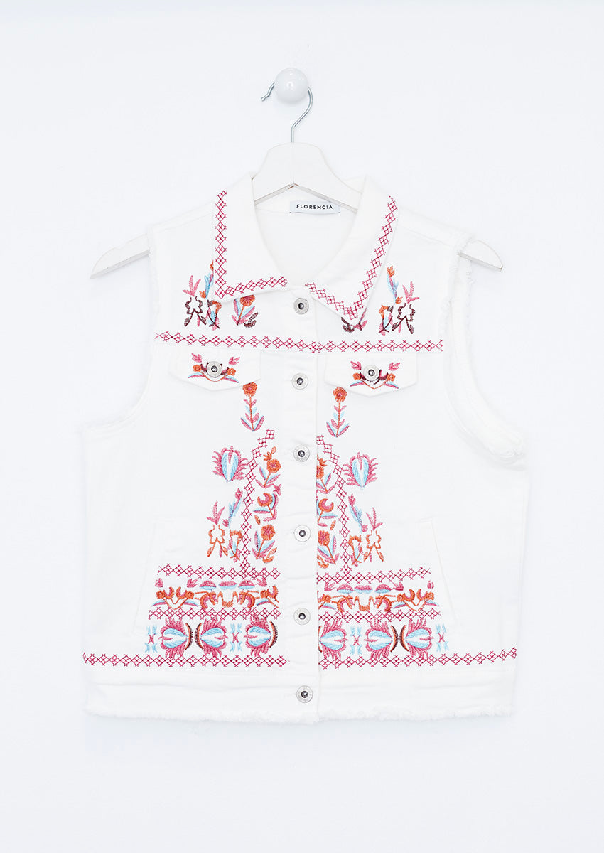 Embroidered denim vest