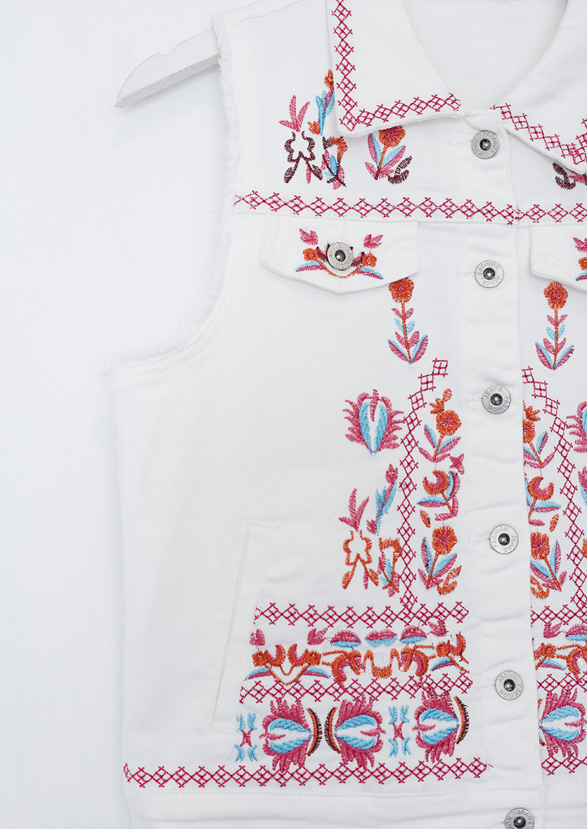 Embroidered denim vest