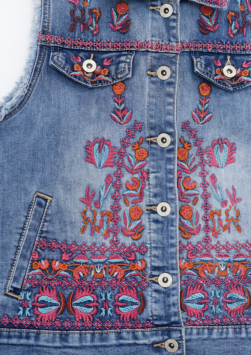 Embroidered denim vest