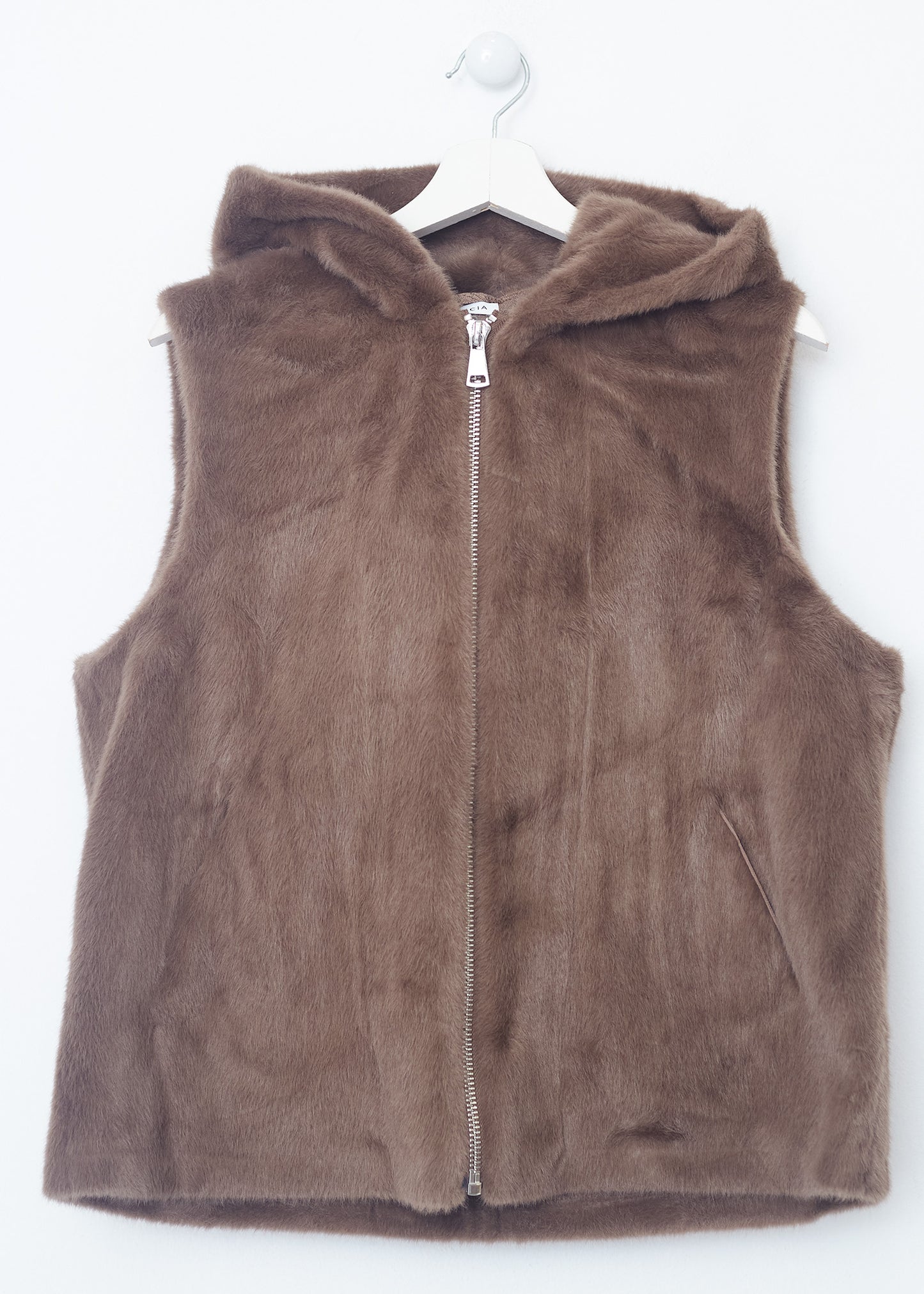 Faux fur vest with hood