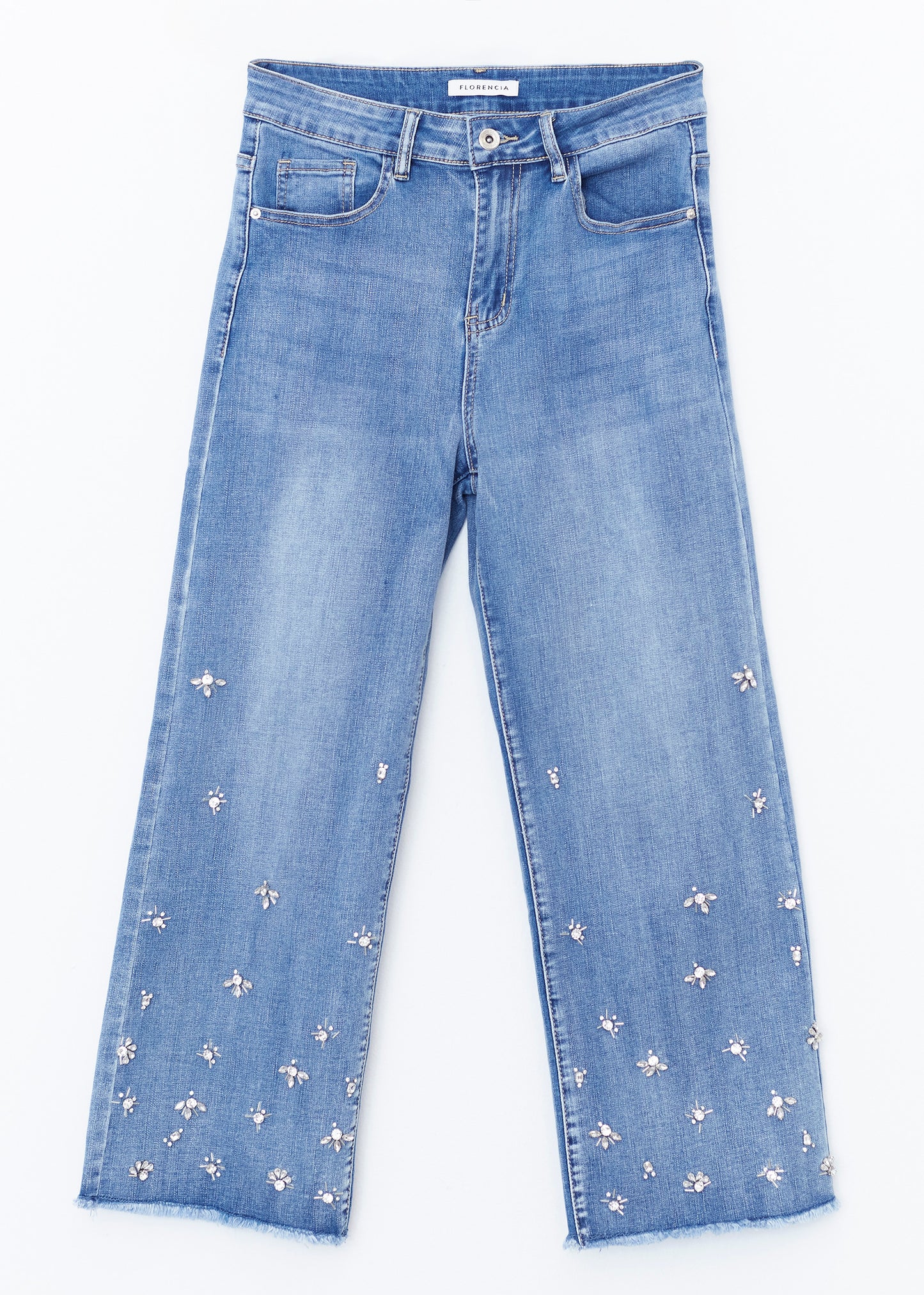 Wide cropped jeans pedrería