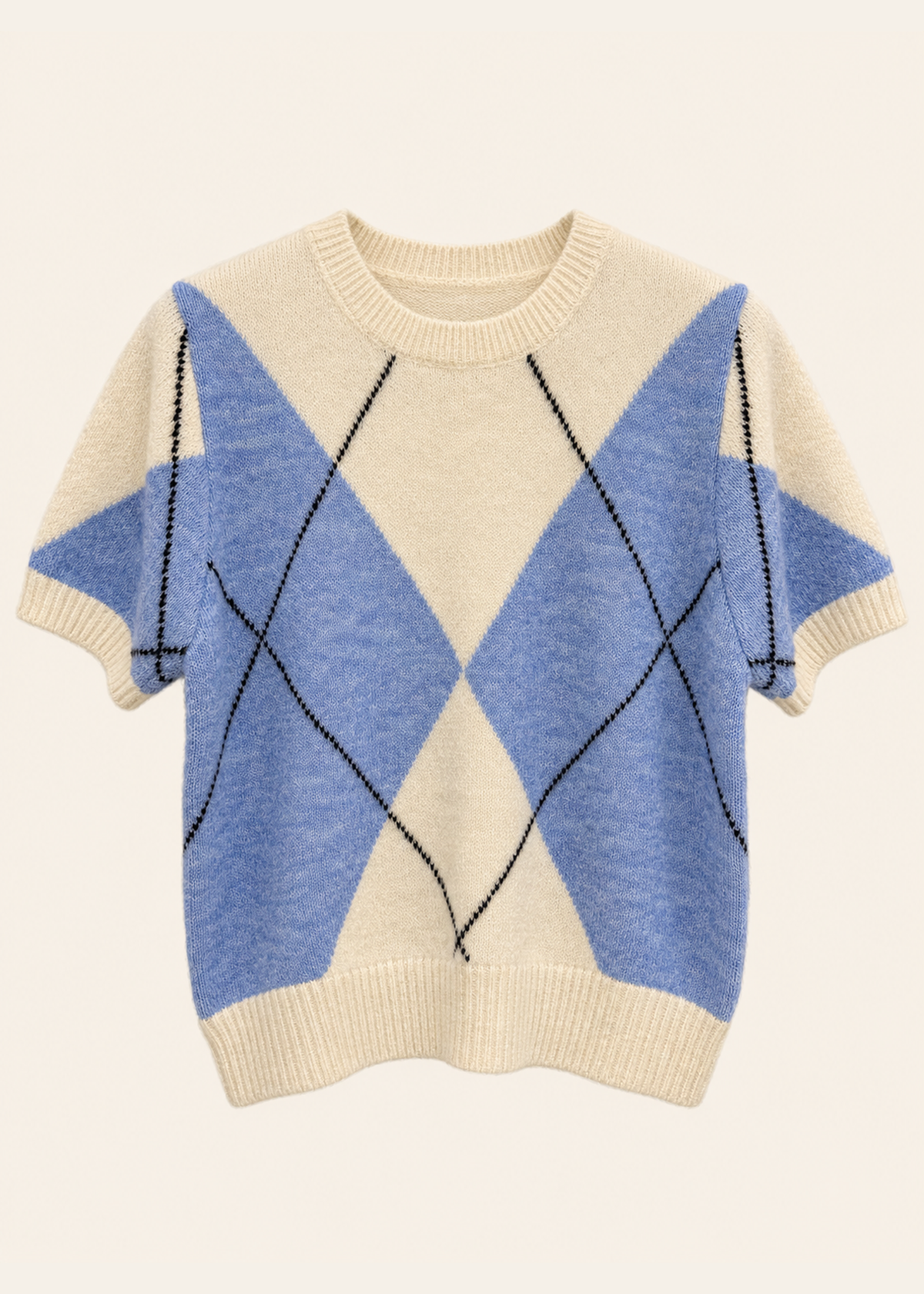 Jersey con lana jacquard rombos manga corta