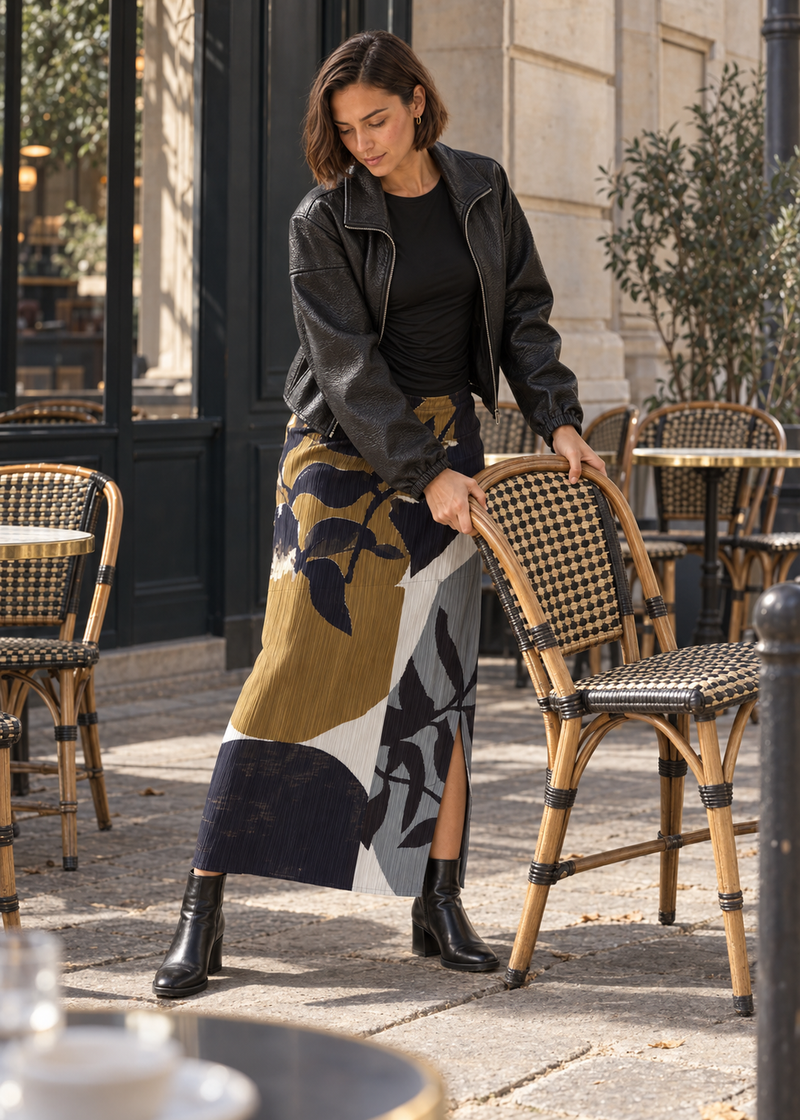Printed pleated skirt
