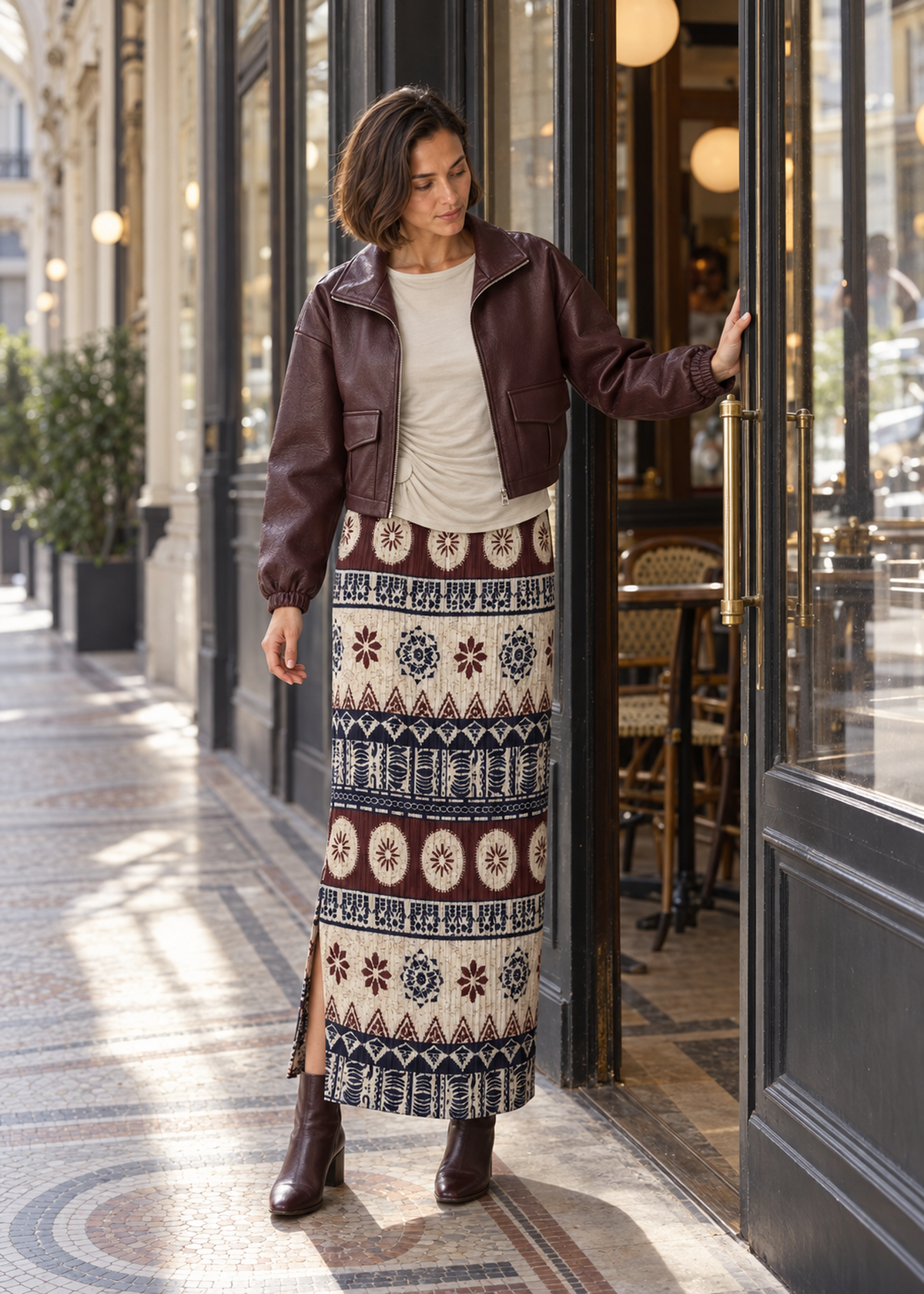 Printed pleated skirt