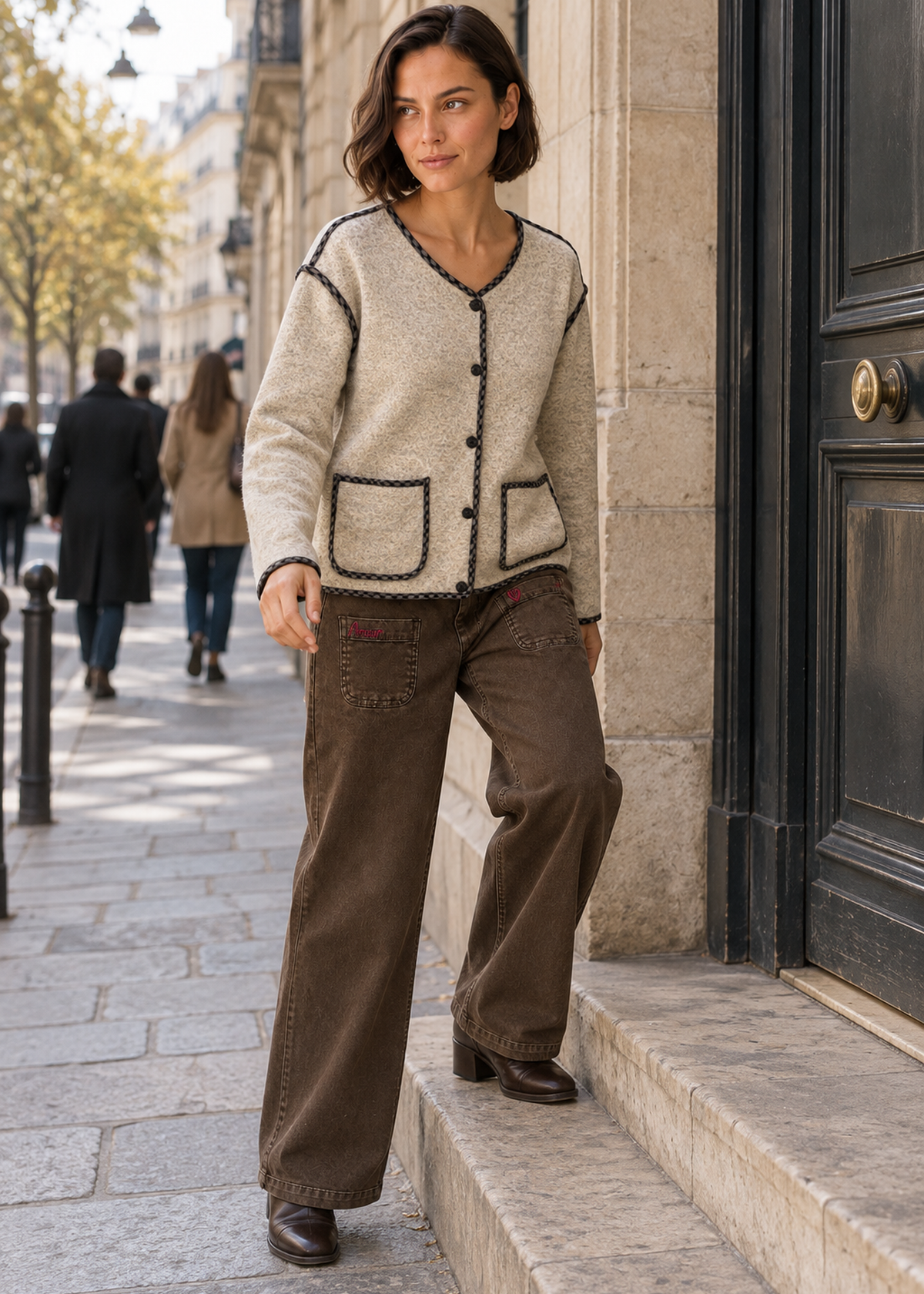 Chaqueta con lana ribete cuadros