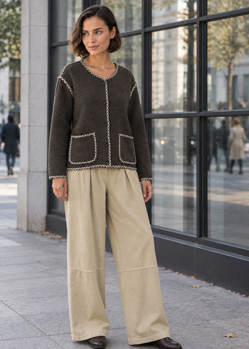 Chaqueta con lana ribete cuadros