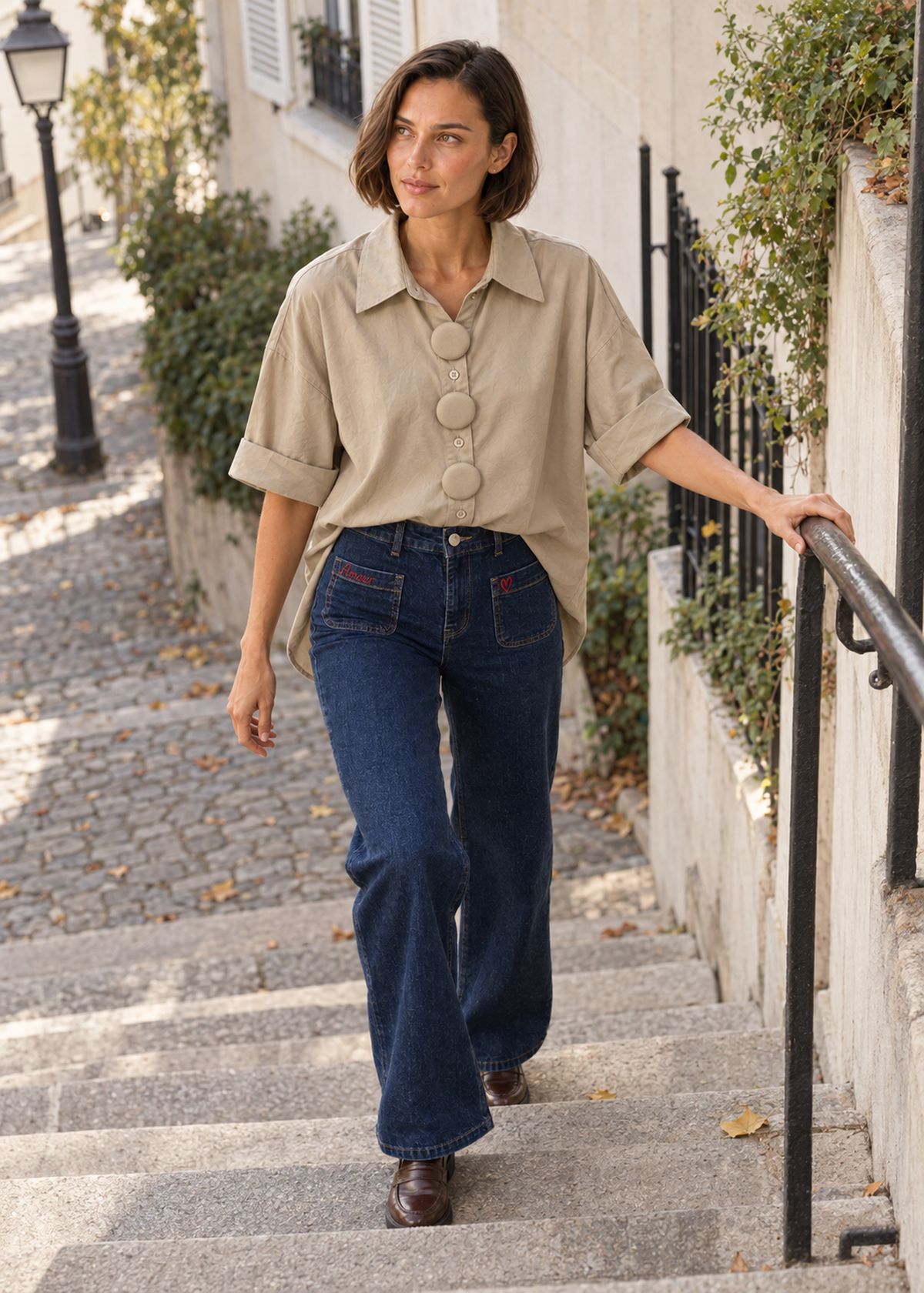 Button-down shirt with appliqués