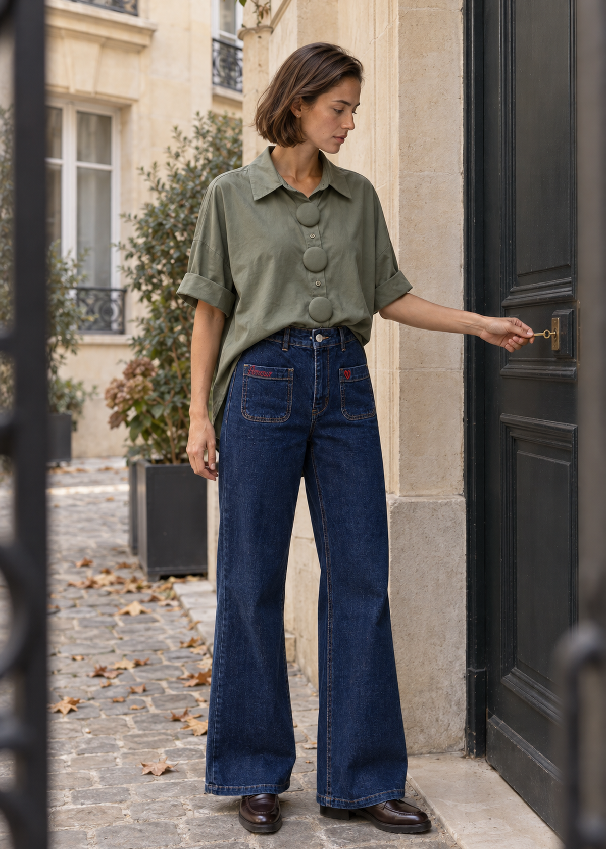 Button-down shirt with appliqués