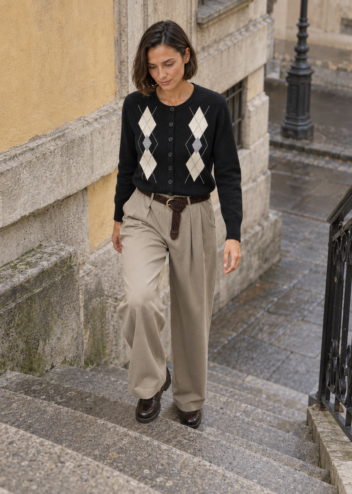 Cardigan jacquard rombes