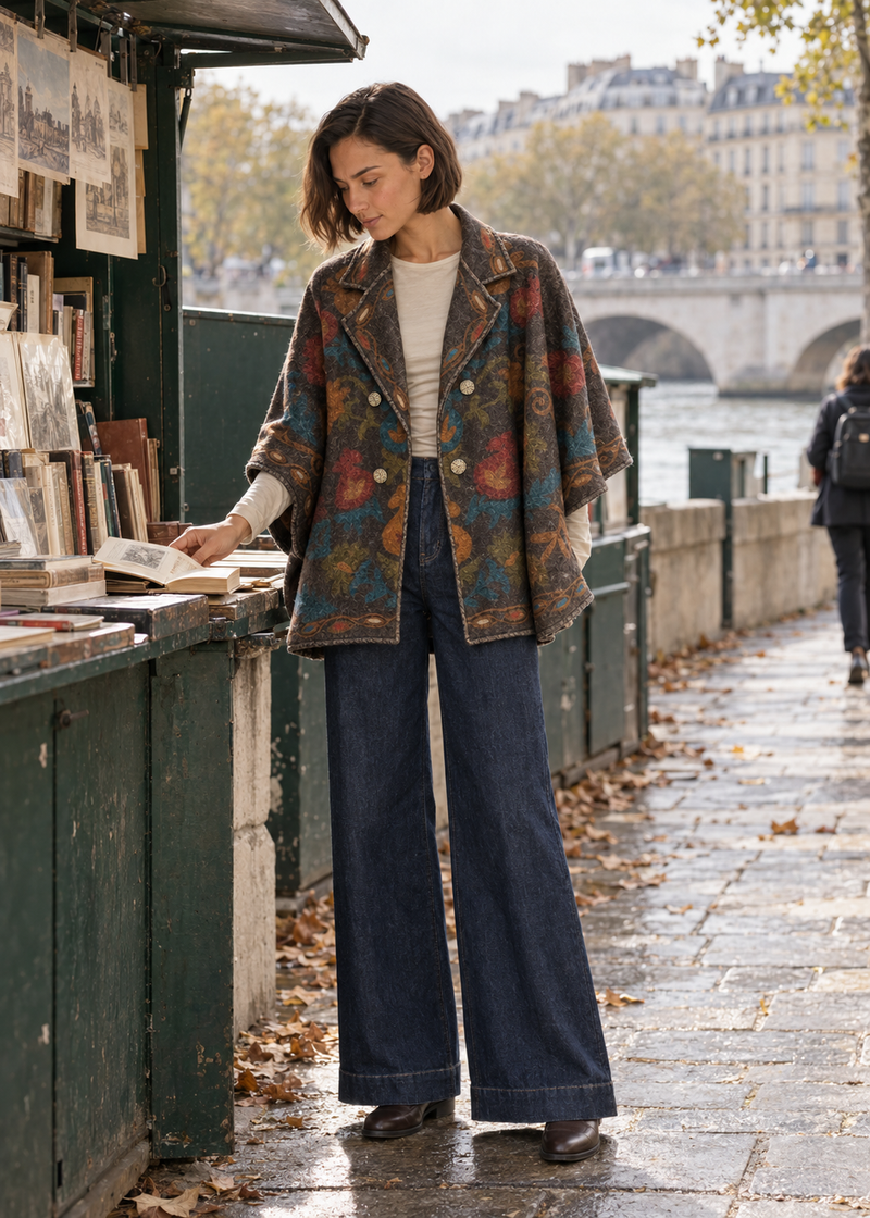 Capa bouclé estampada