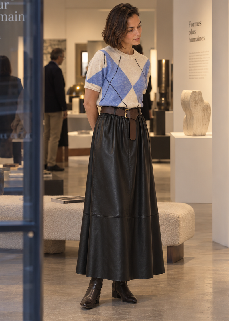 Jersey con lana jacquard rombos manga corta
