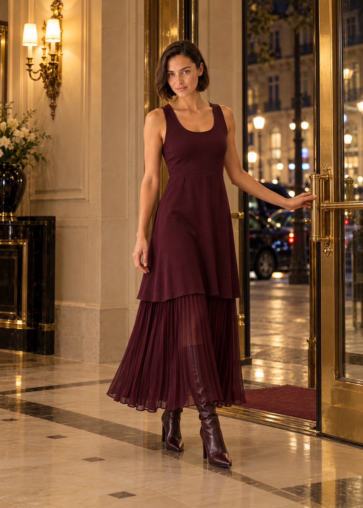 Vestido tricot con falda plisada
