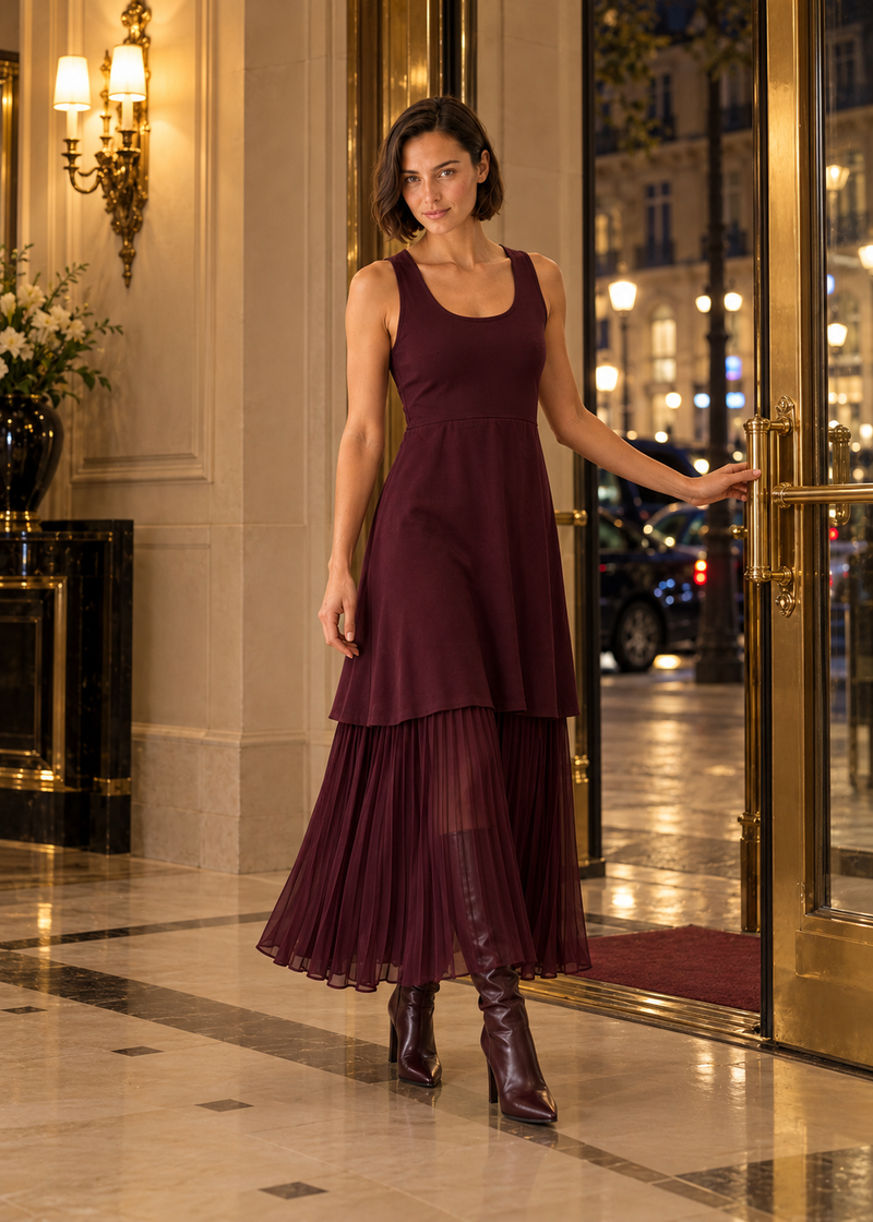 Vestido tricot con falda plisada