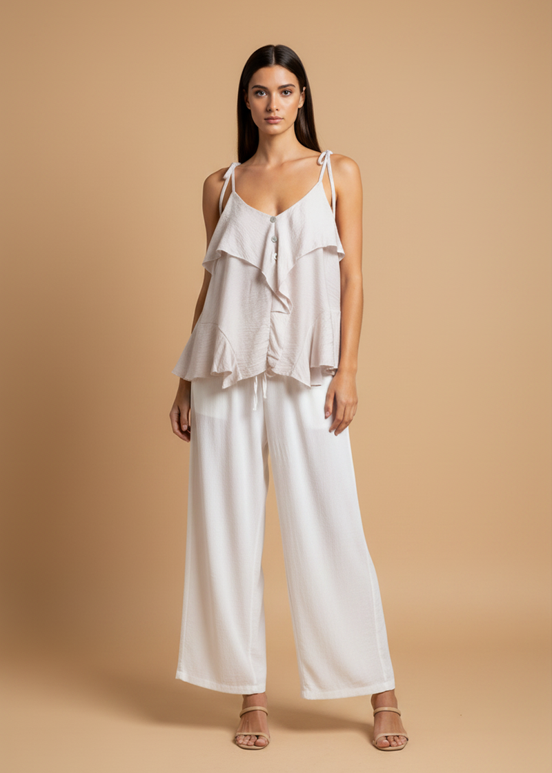 Top volantes satinado de mujer estilo mediterráneo FlorenciaShop