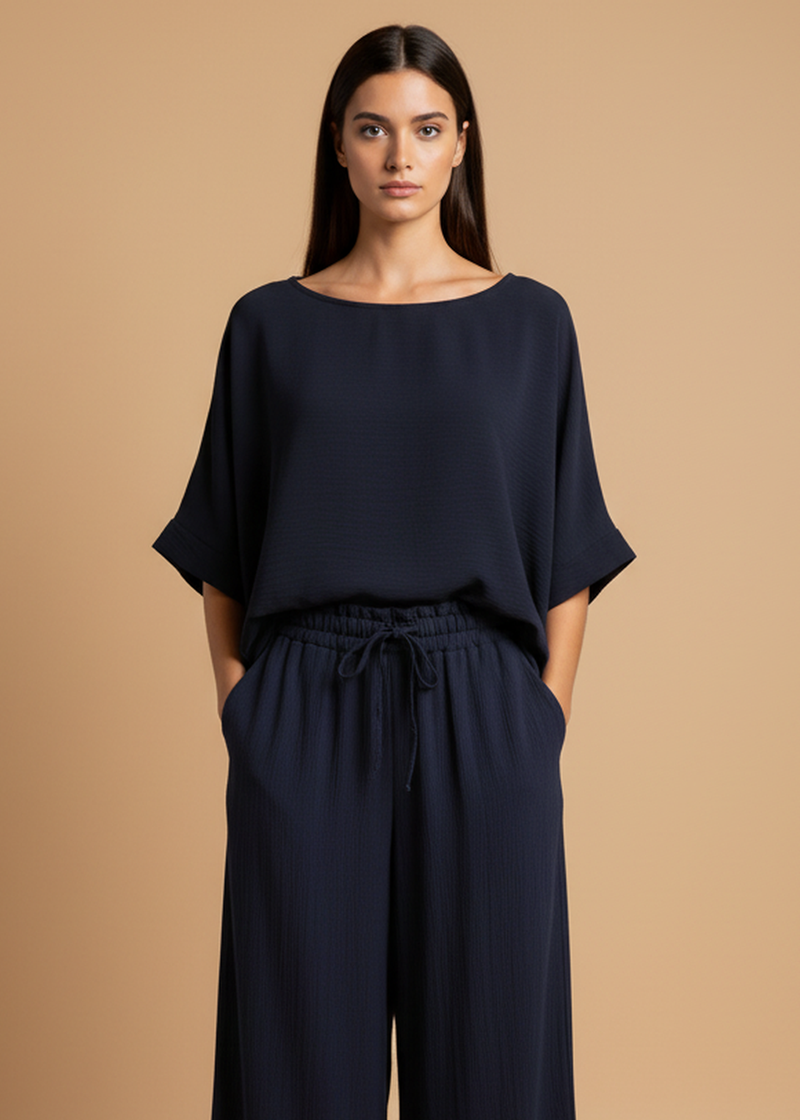 Blusa bambula básica de mujer estilo mediterráneo FlorenciaShop