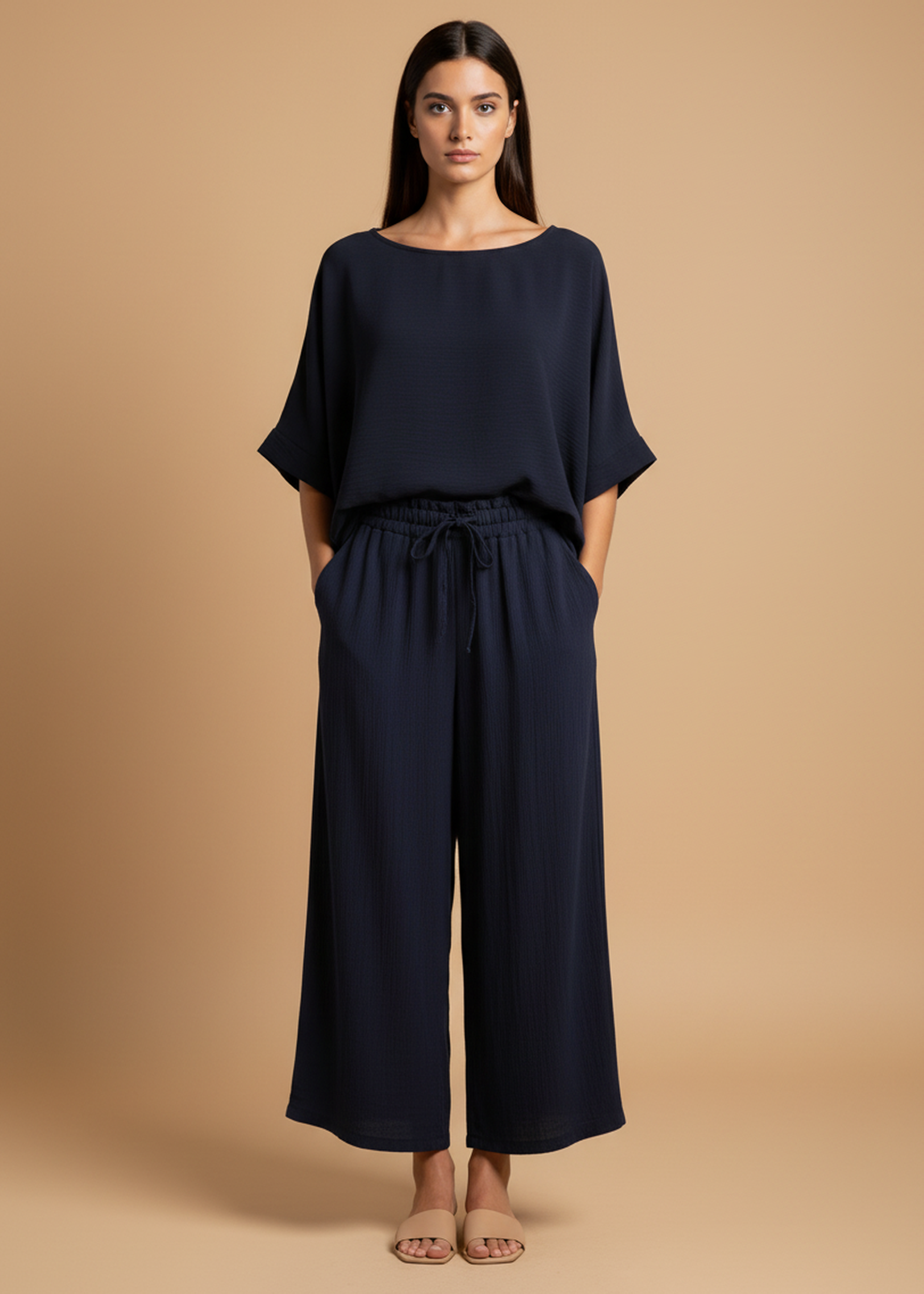 Pantalones bambula palazzo de mujer estilo mediterráneo FlorenciaShop