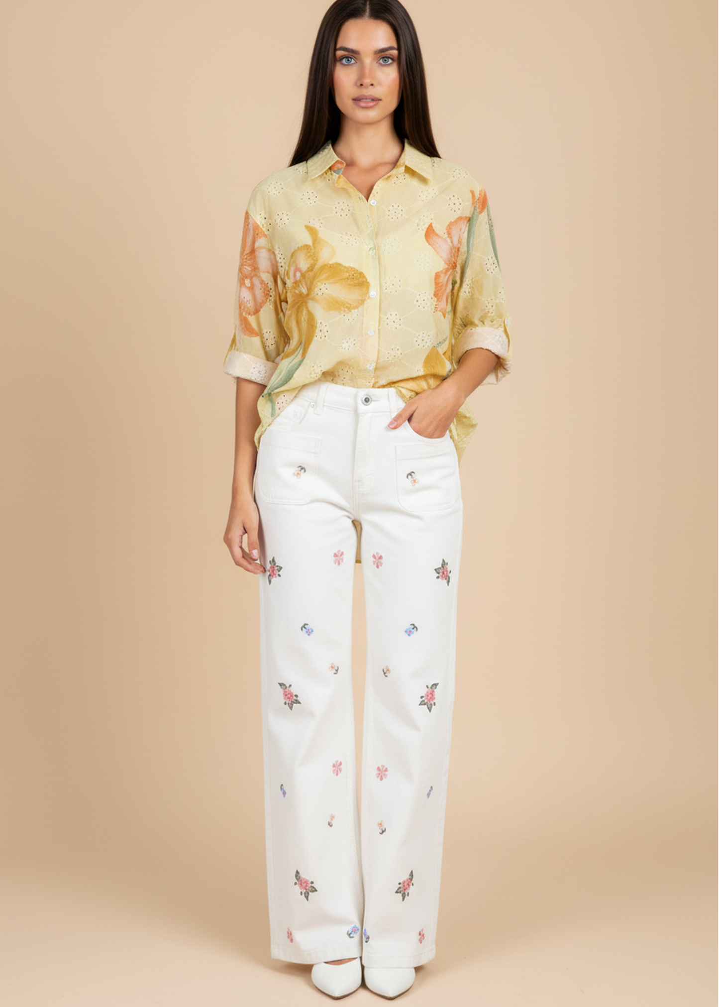 Camisa bordada estampada