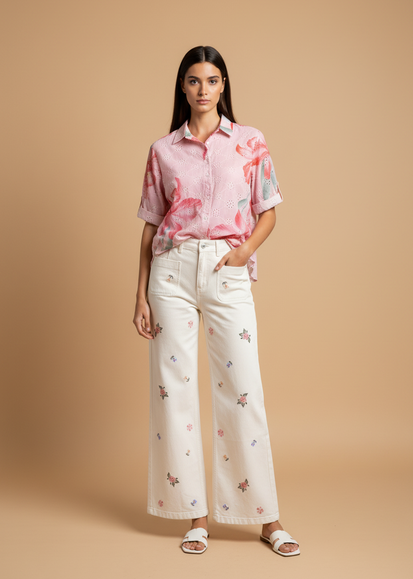 Camisa bordada estampada