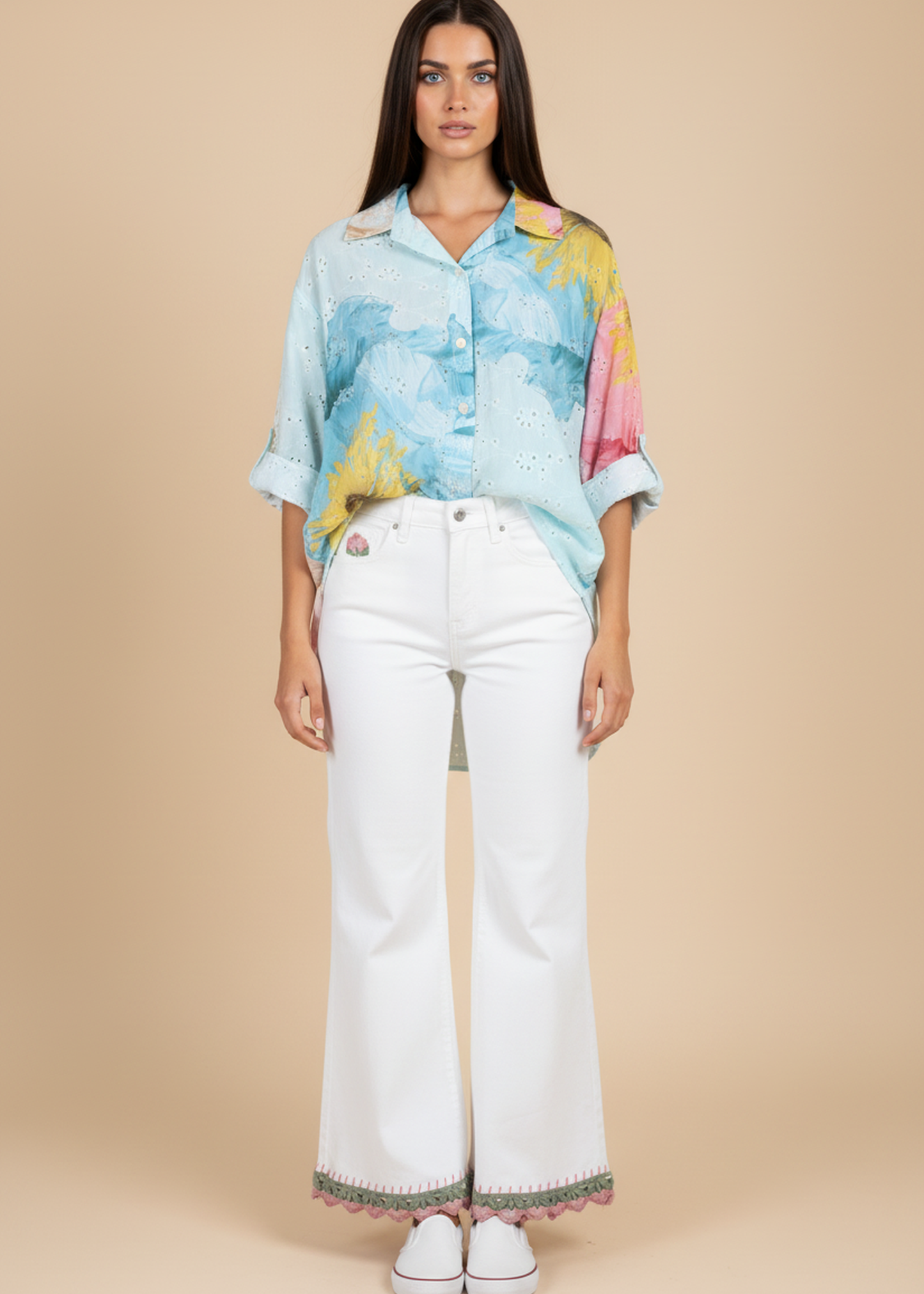 Camisa bordada estampada