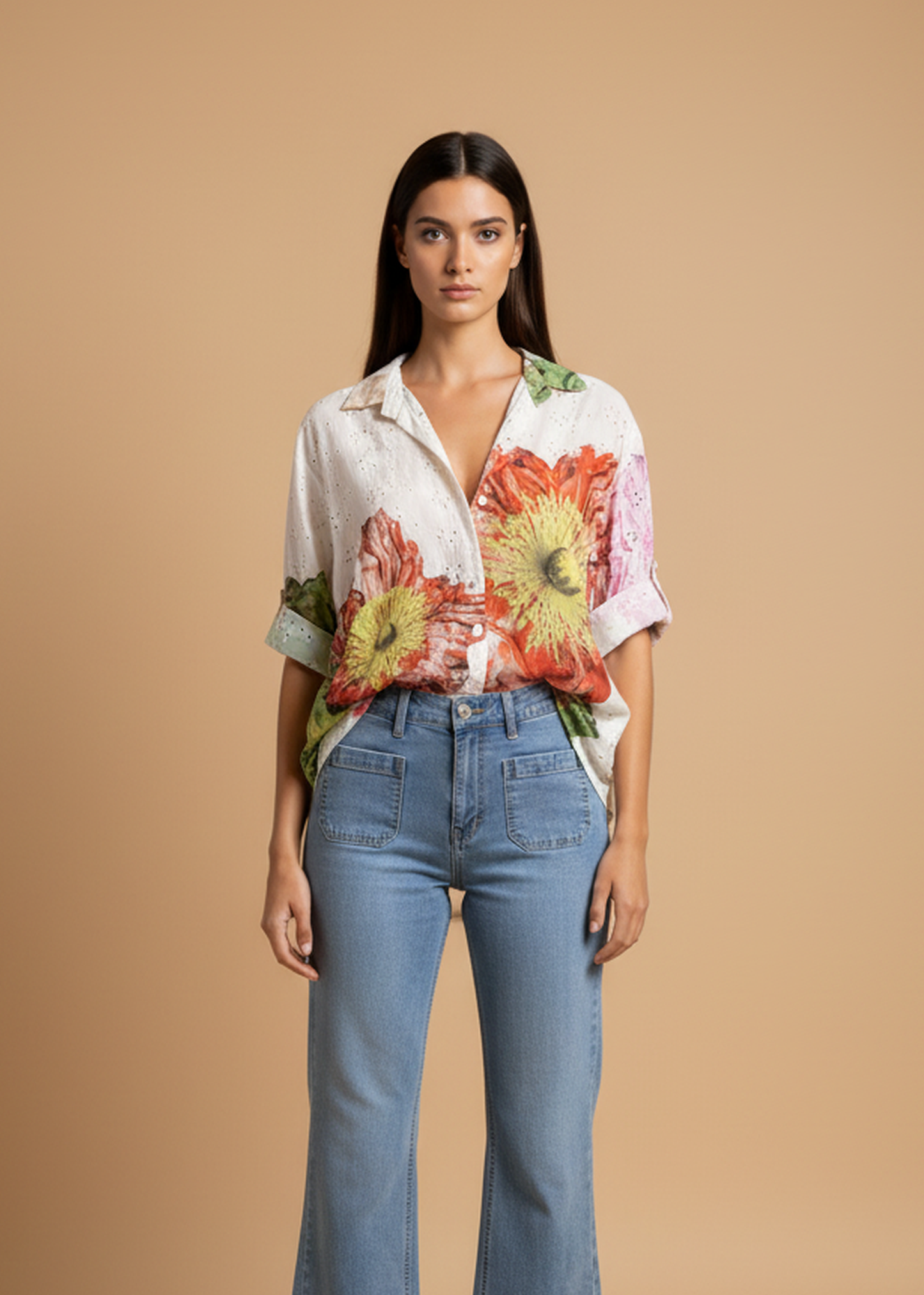 Camisa bordada estampada