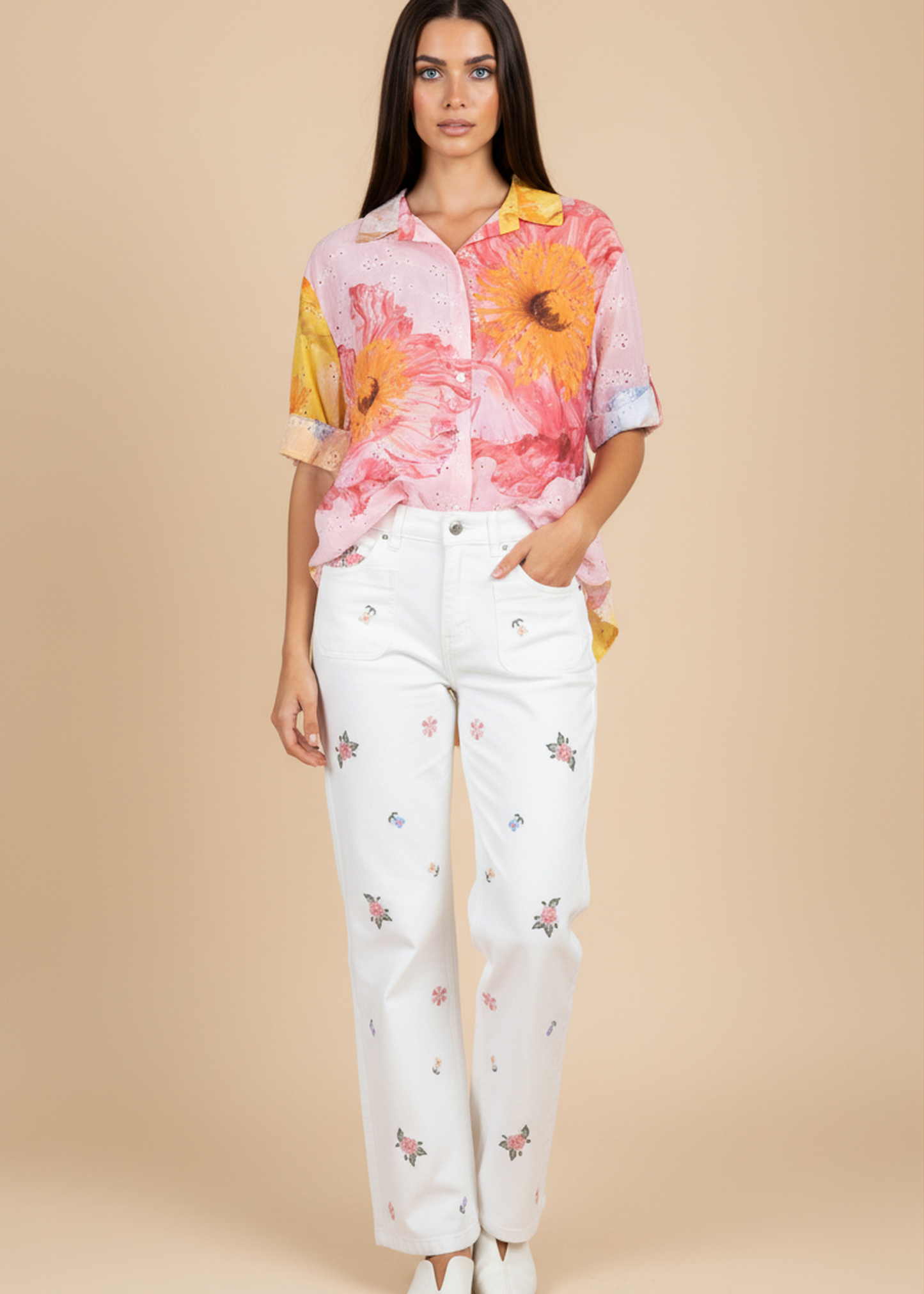Camisa bordada estampada