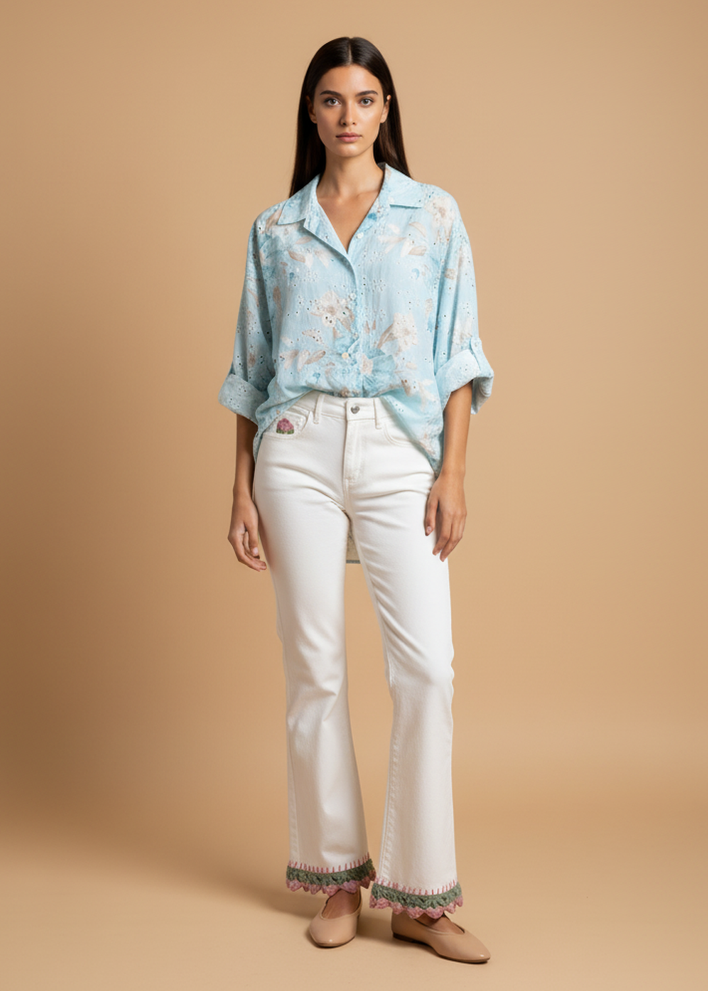 Camisa bordada estampada