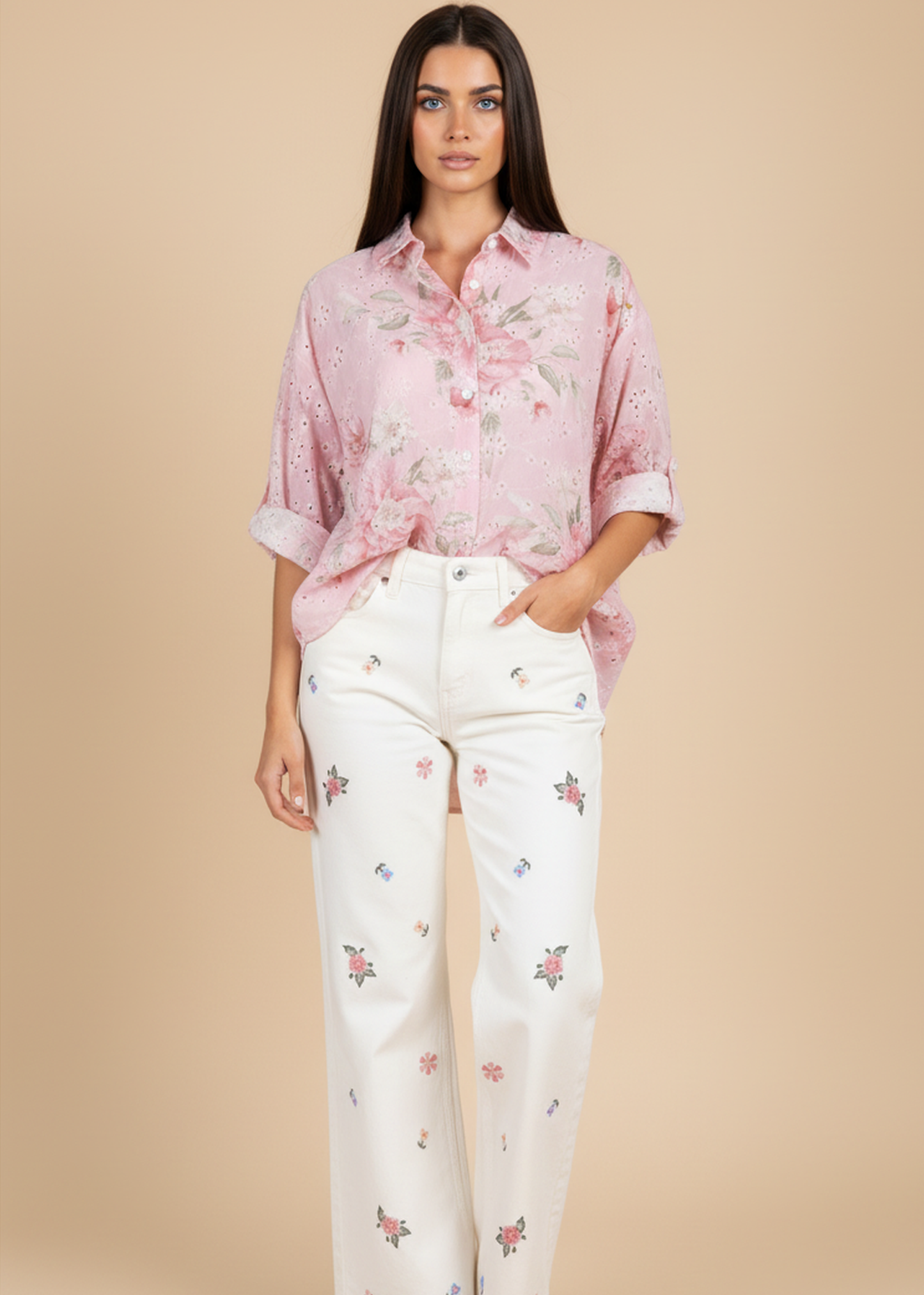 Camisa bordada estampada