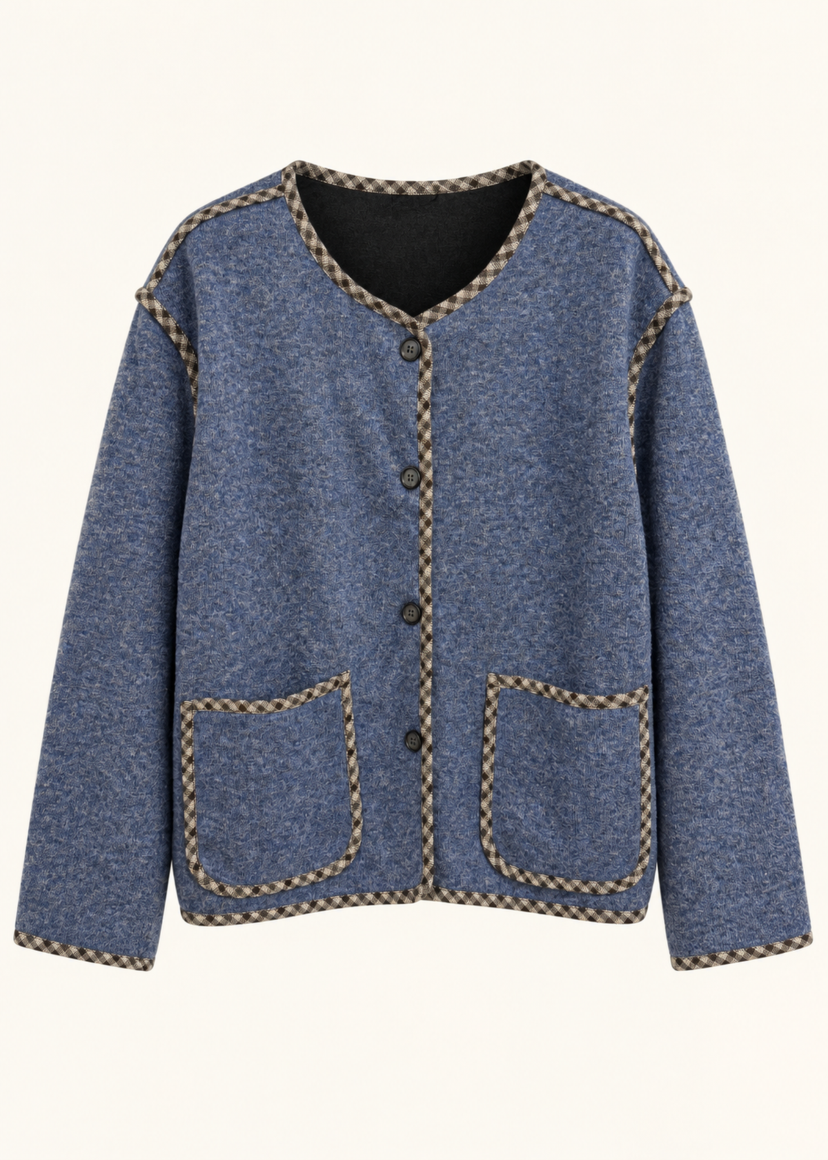 Chaqueta con lana ribete cuadros
