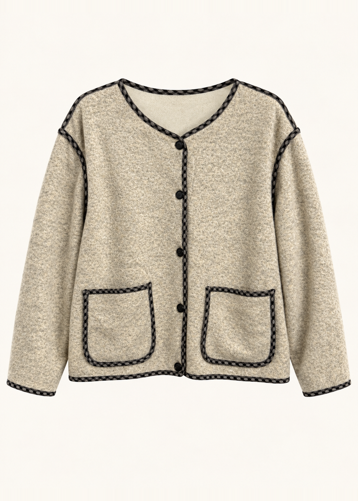 Chaqueta con lana ribete cuadros