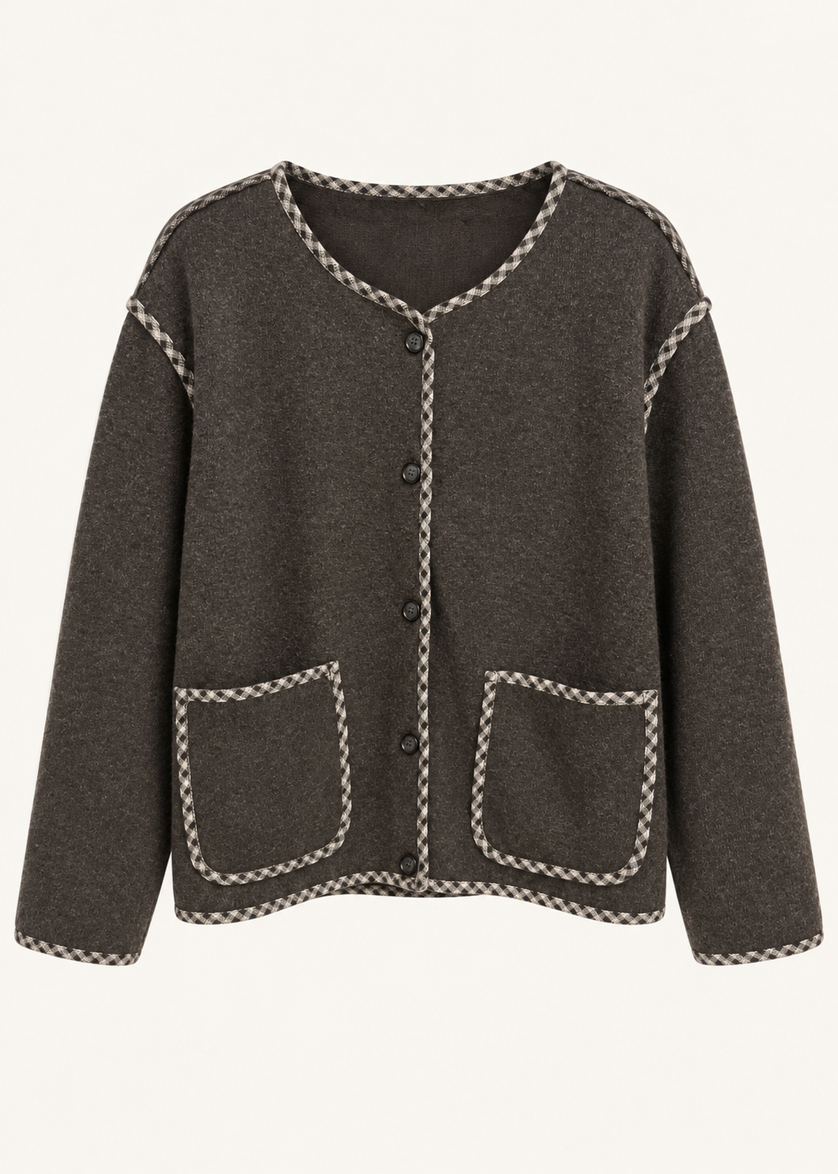 Chaqueta con lana ribete cuadros