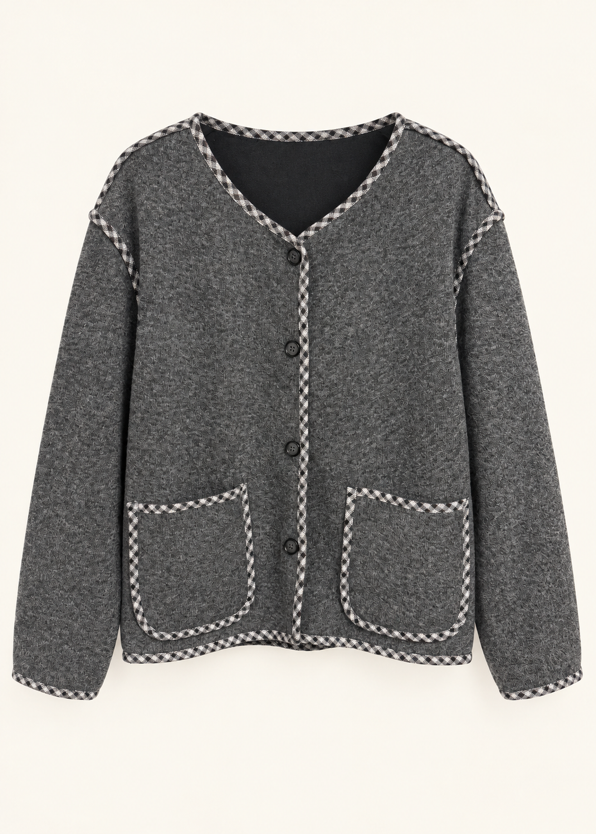 Chaqueta con lana ribete cuadros