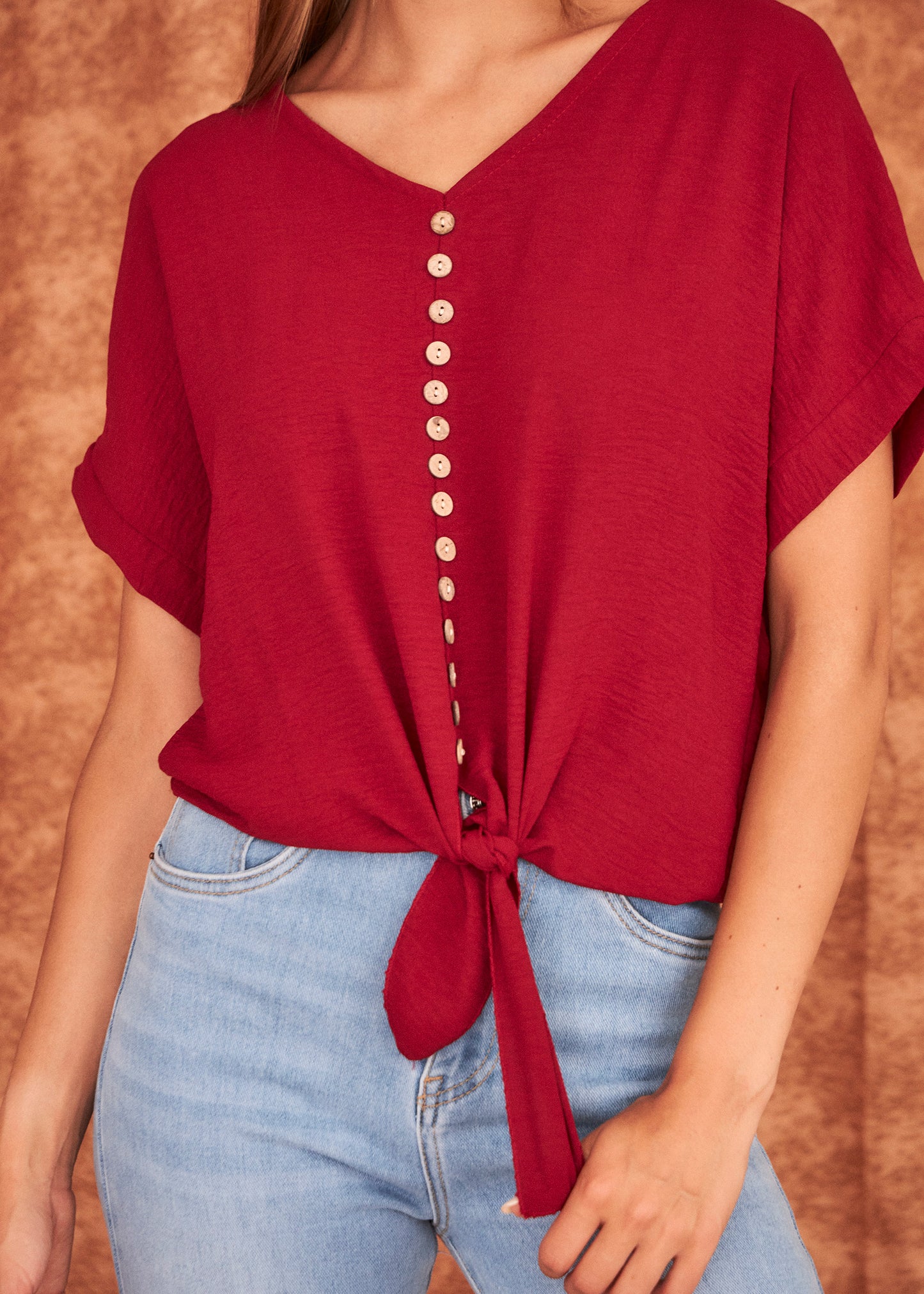 Button knot blouse